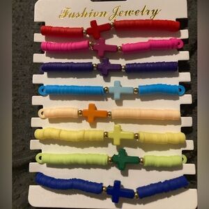 Colorful Beaded Cross Bracelets - set of 8